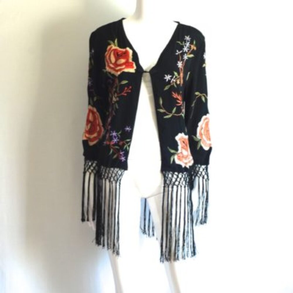 Monroe & Main Embroidered Rayon Jacket With Embroidery & Fringe - India